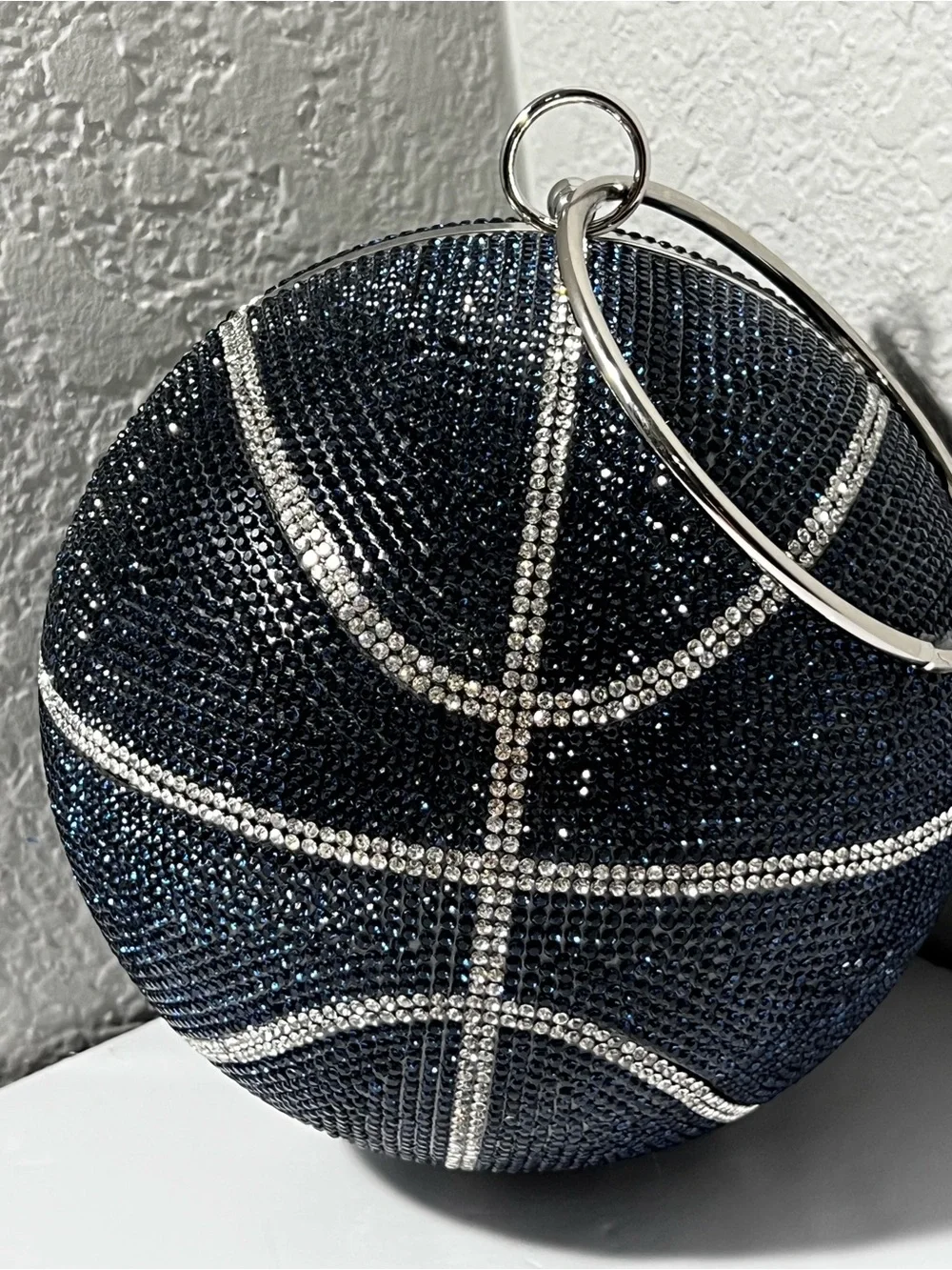 NBA LA Clippers Rhinestone Basketball Round Clutch Purse Evening Bag Blue Silver